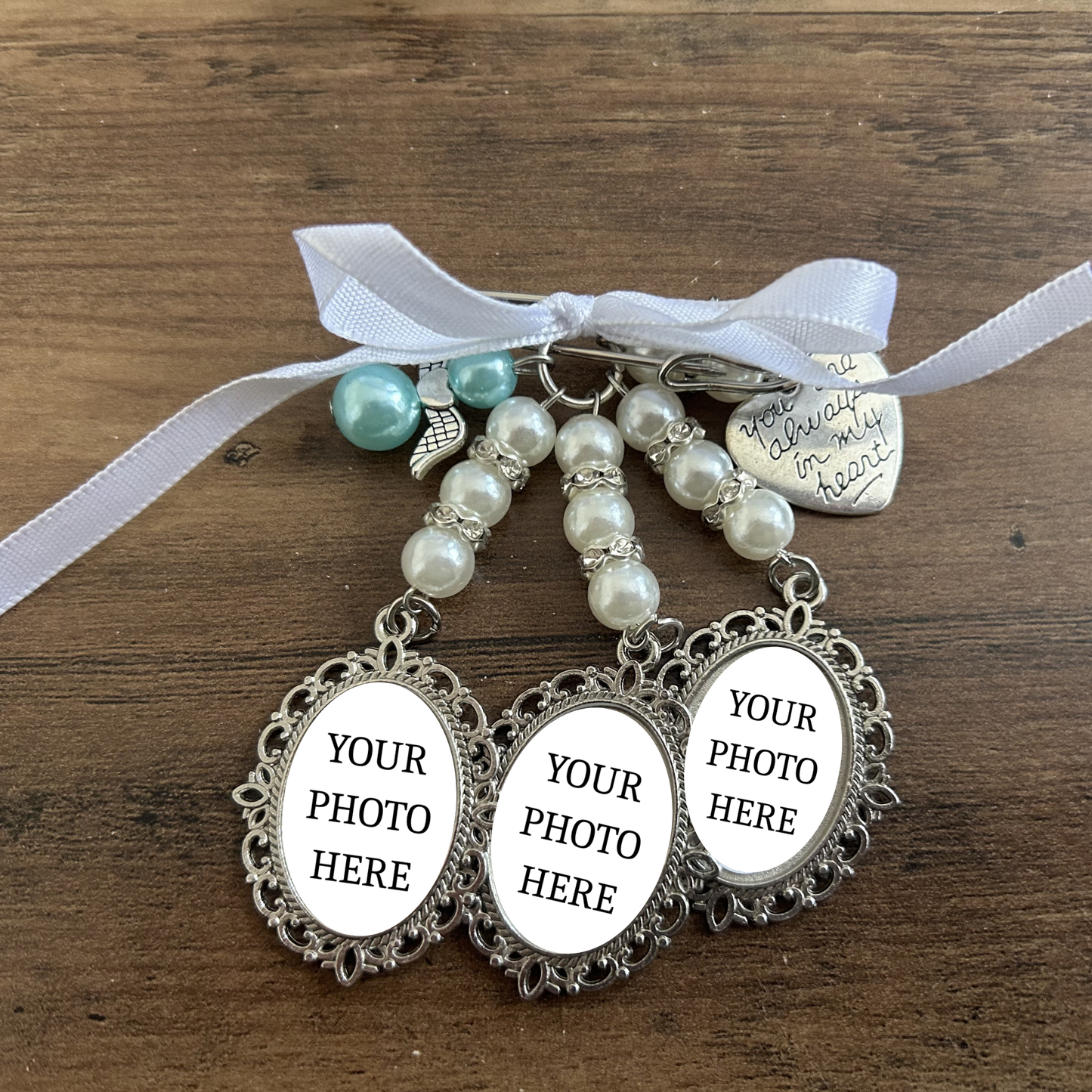 Personalised Wedding Bouquet Charm | Photo Memorial Charm | Bridal Bouquet Photo Pendant | Memory Charm | Something Blue Wedding Keepsake