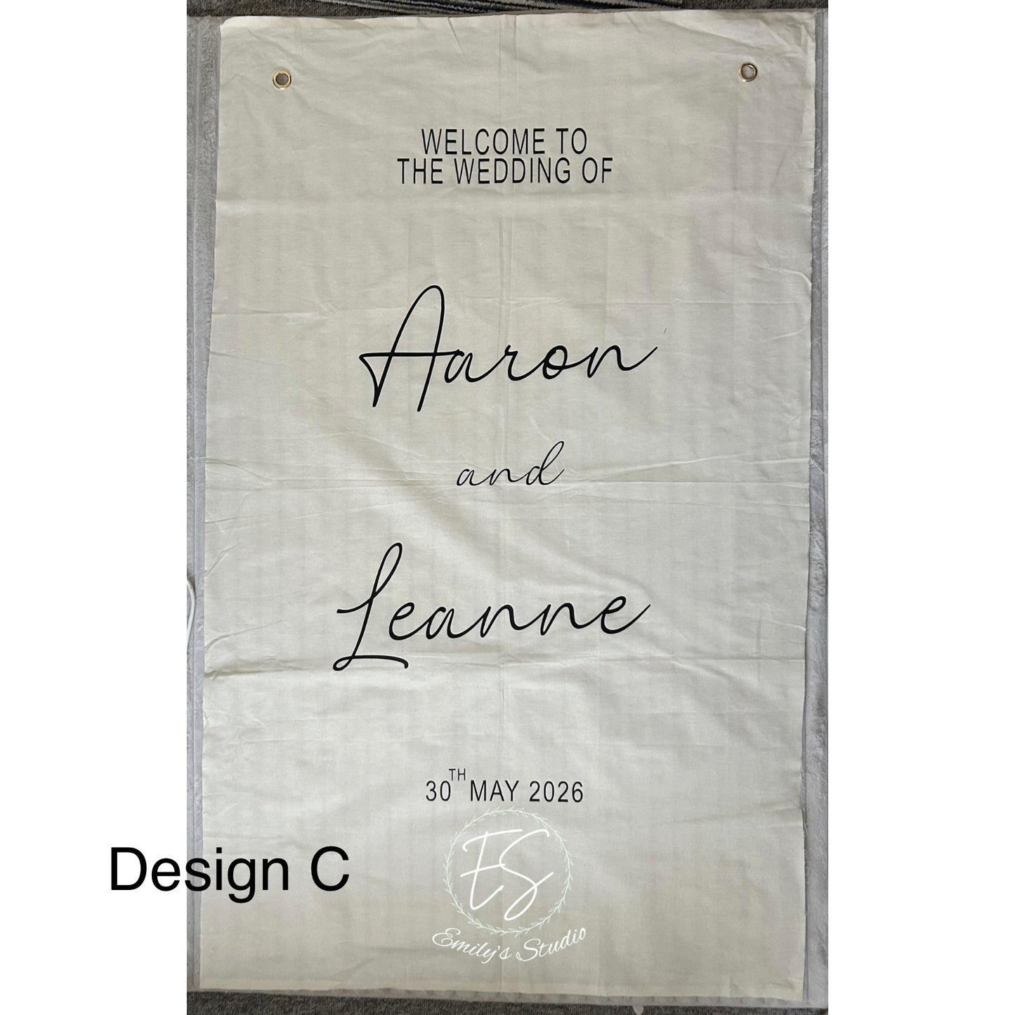 Personalised Cotton Wedding Welcome Banner | Minimalist Backdrop with Eyelets