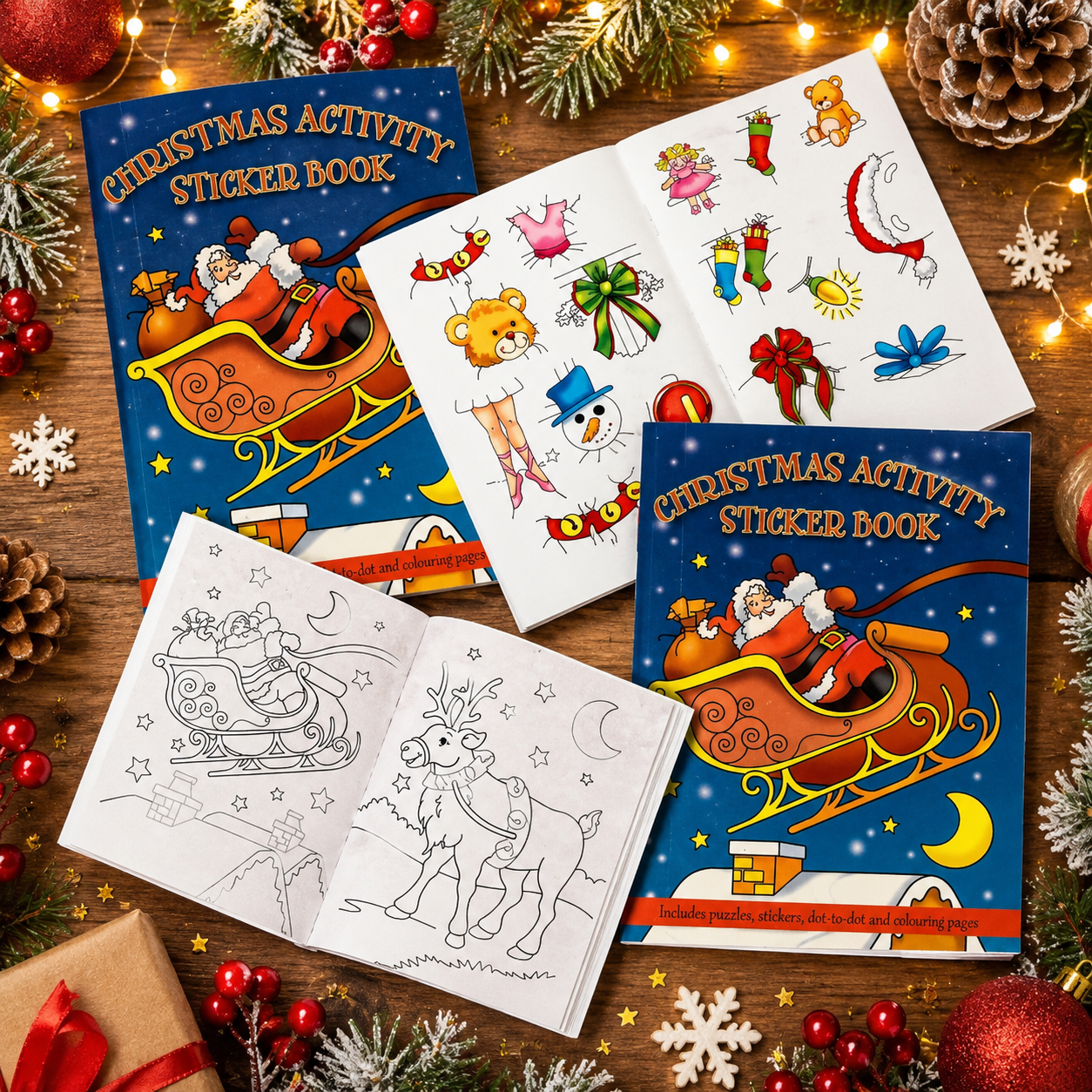 Christmas Activity Sticker Book | Children’s Christmas Colouring & Puzzle Book | Christmas Eve Box Filler | Stocking Filler | A6 Christmas Activity Book