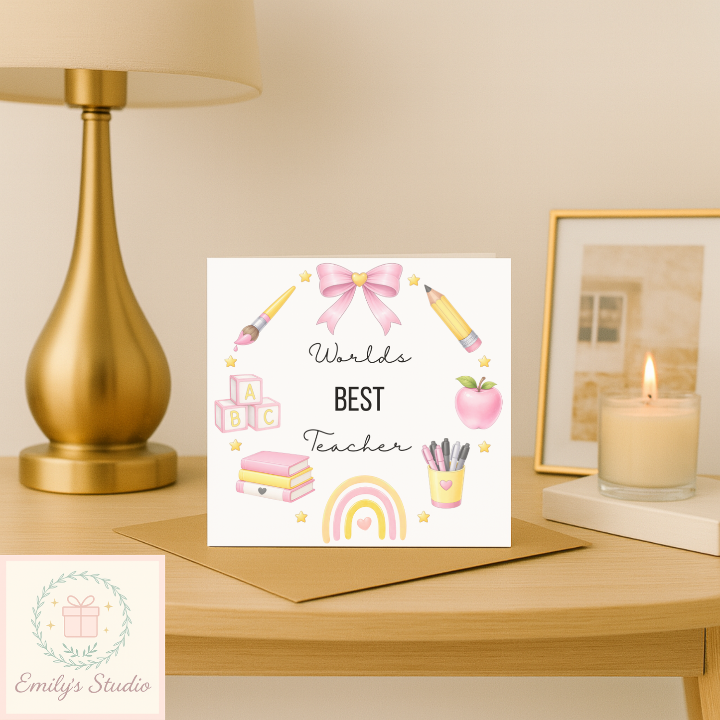 Teacher Thank You Card 6x6 | Worlds Best Teacher Card | End of Term Card | Thank You Teacher | Pink or Navy Design