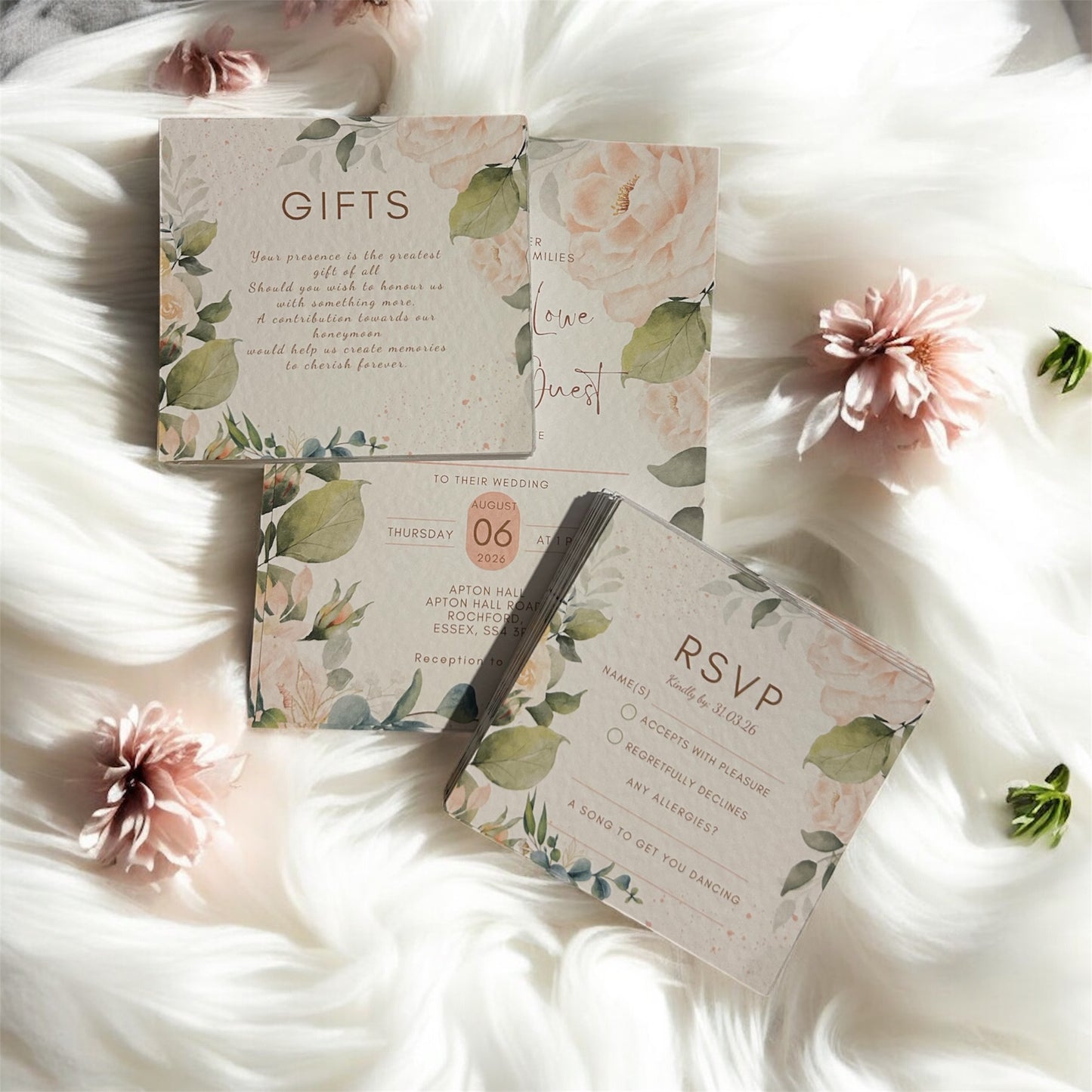 Bespoke Wedding Invitation Suite – Luxury Card, Customisable Invite, RSVP, Menu & Details Cards