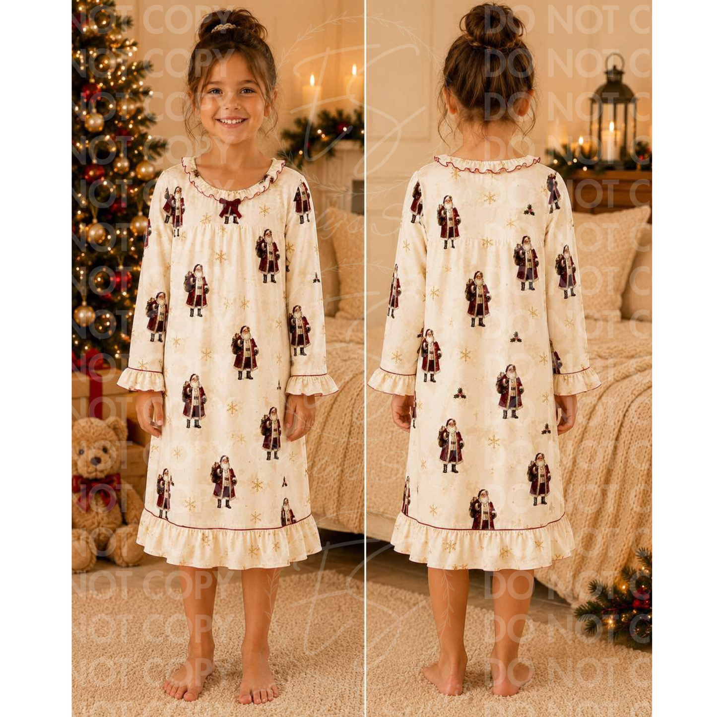 Personalised Children’s Christmas Nightdress | Santa Christmas Nightie | Girls Christmas Pyjamas | Personalised Christmas Eve Nightwear | Festive Sleepwear