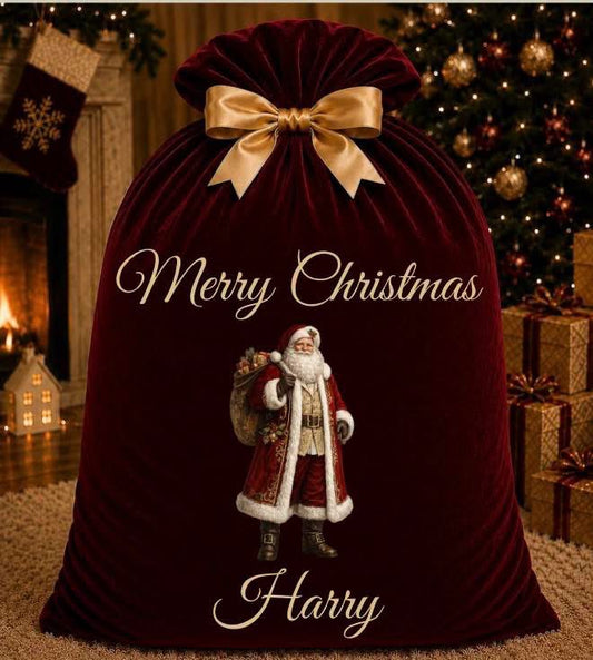 Personalised Santa Sack | Luxury Christmas Sack | Christmas Eve Gift Bag | Custom Velvet Santa Sack | Personalised Christmas Bag | Xmas Keepsake-vinyl only