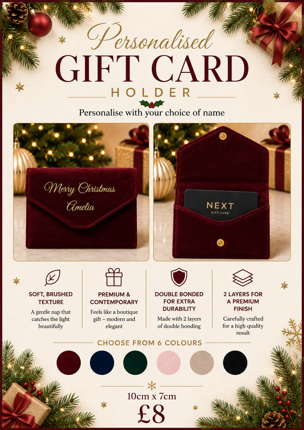 Personalised Luxury Christmas Gift Card Holder | Premium Suede Money Wallet | Christmas Cash Holder | Personalised Christmas Gift Envelope | Christmas 2026 Pre-Order- Vinyl only