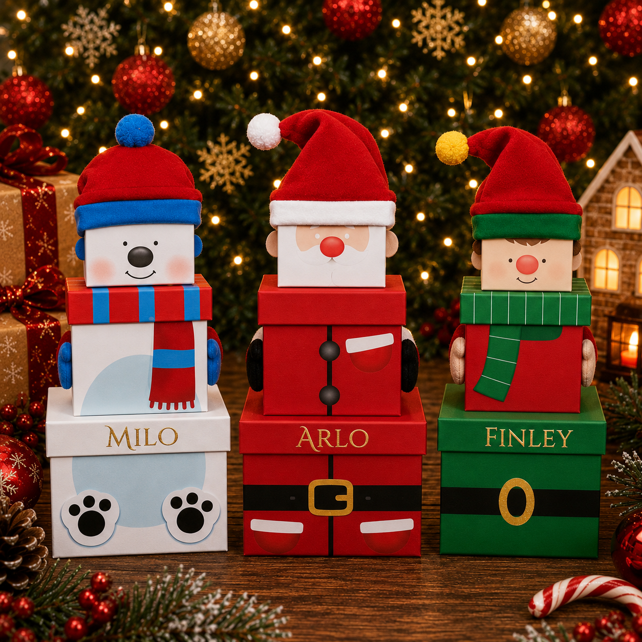 Personalised Stacking Christmas Eve Box |Kids Christmas Eve Gift Box | Santa, Elf & Snowman Christmas Box | Personalised kidChristmas Box