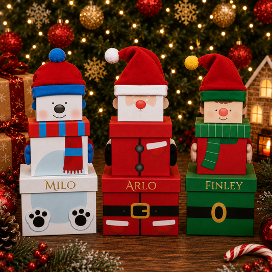 Personalised Stacking Christmas Eve Box |Kids Christmas Eve Gift Box | Santa, Elf & Snowman Christmas Box | Personalised kidChristmas Box