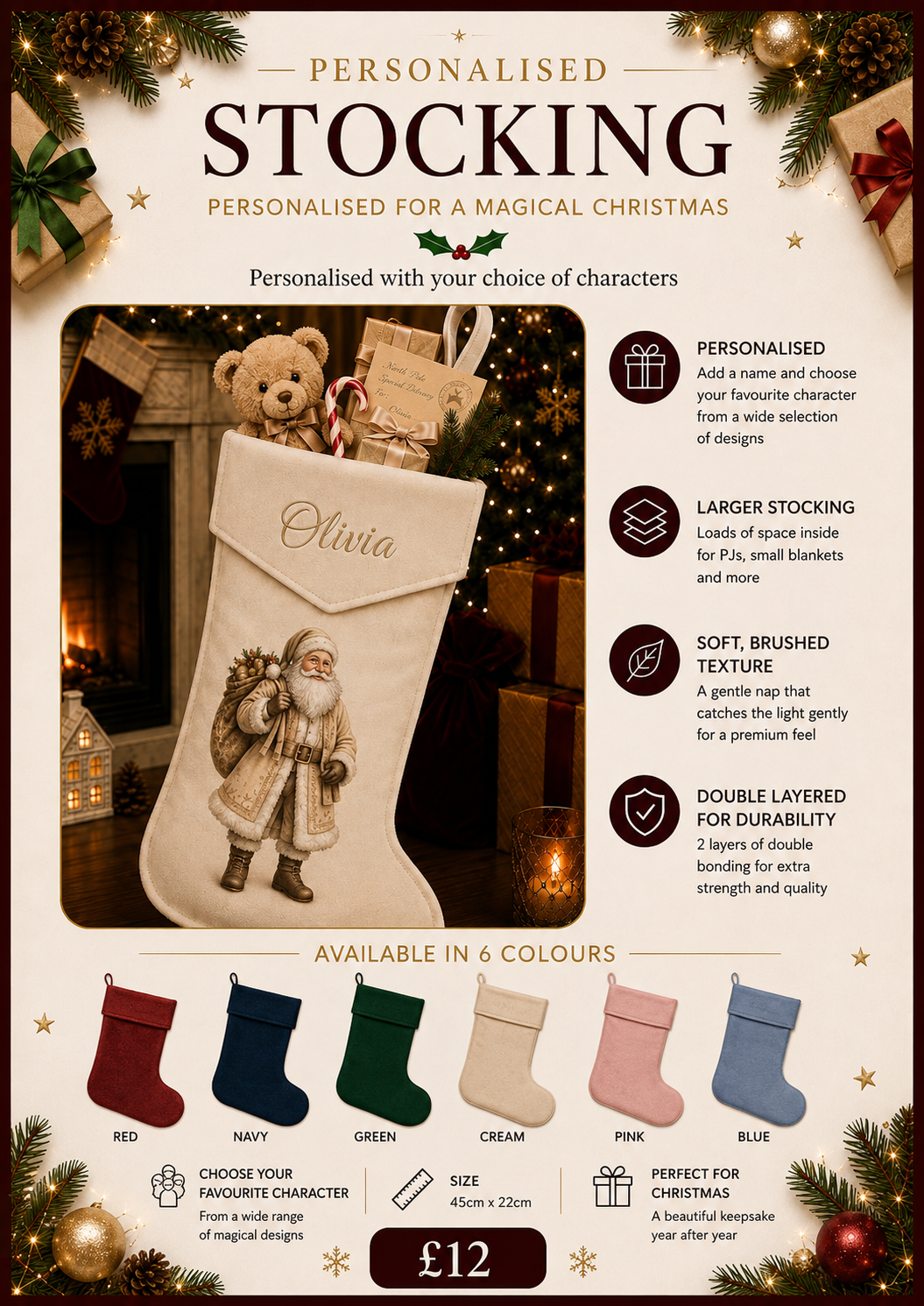 Personalised Christmas Stocking | Luxury Christmas Stocking | Custom Santa Stocking | Personalised Xmas Stocking | Christmas Eve Stocking | Keepsake Gift-vinyl only