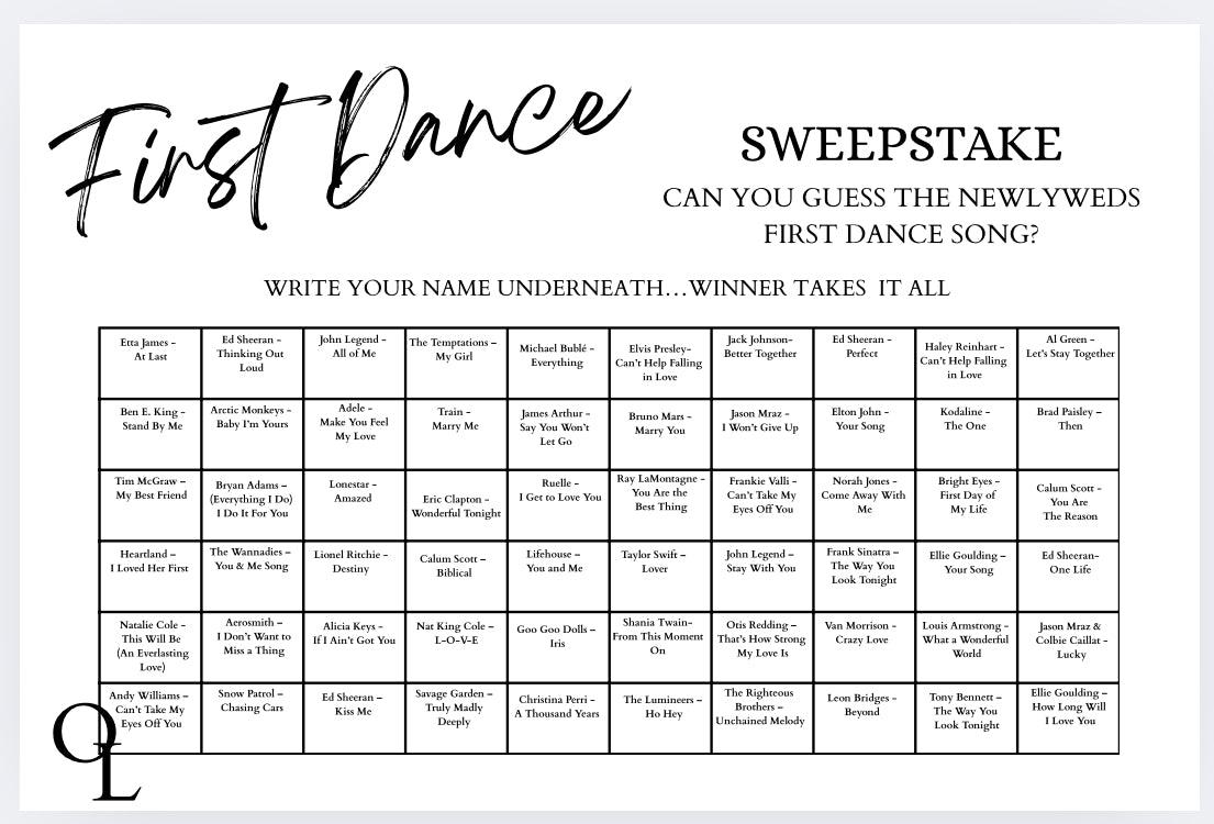 First Dance Sweepstake Board – Personalised Wedding Game