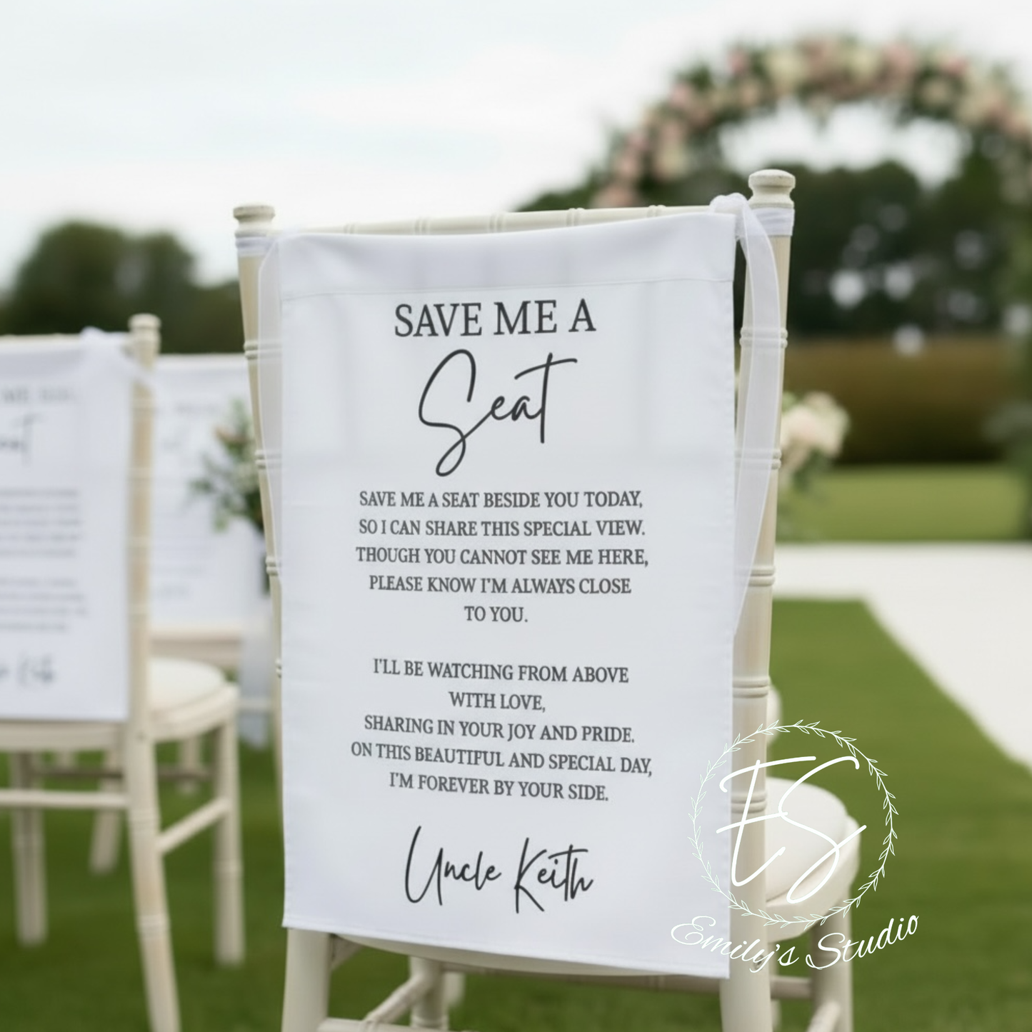 “Save Me A Seat” memorial Sash