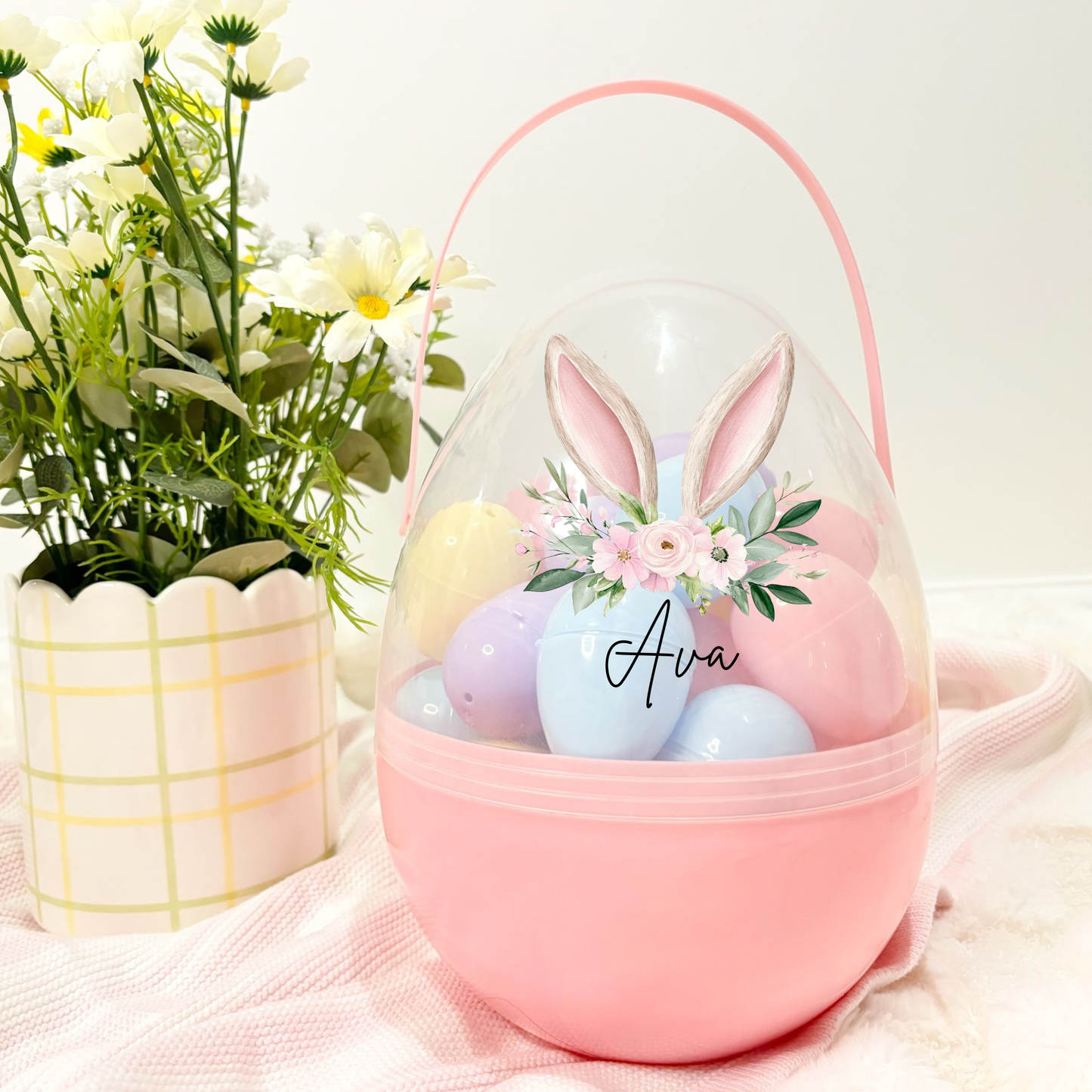 Personalised egg with handle and mini plastic eggs