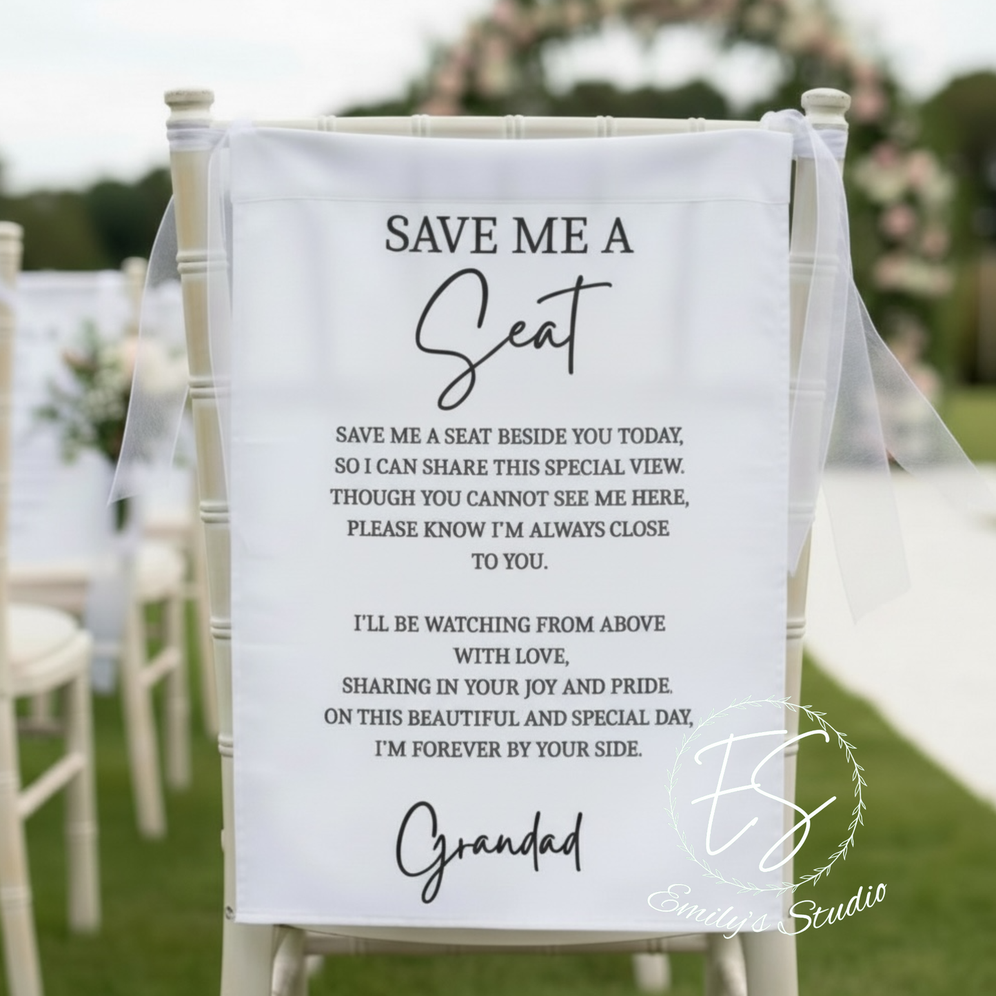 “Save Me A Seat” memorial Sash