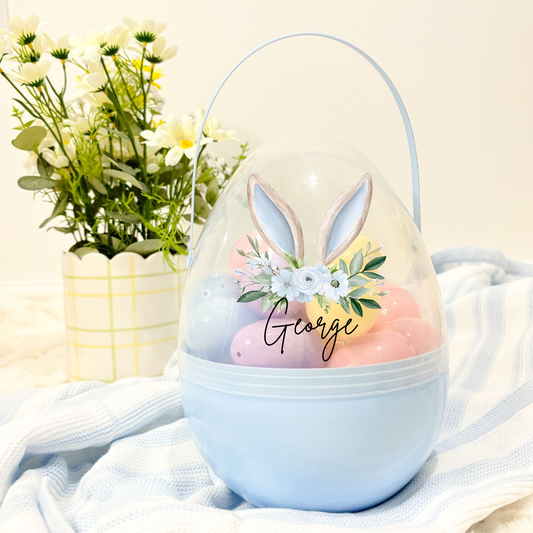 Personalised egg with handle and mini plastic eggs