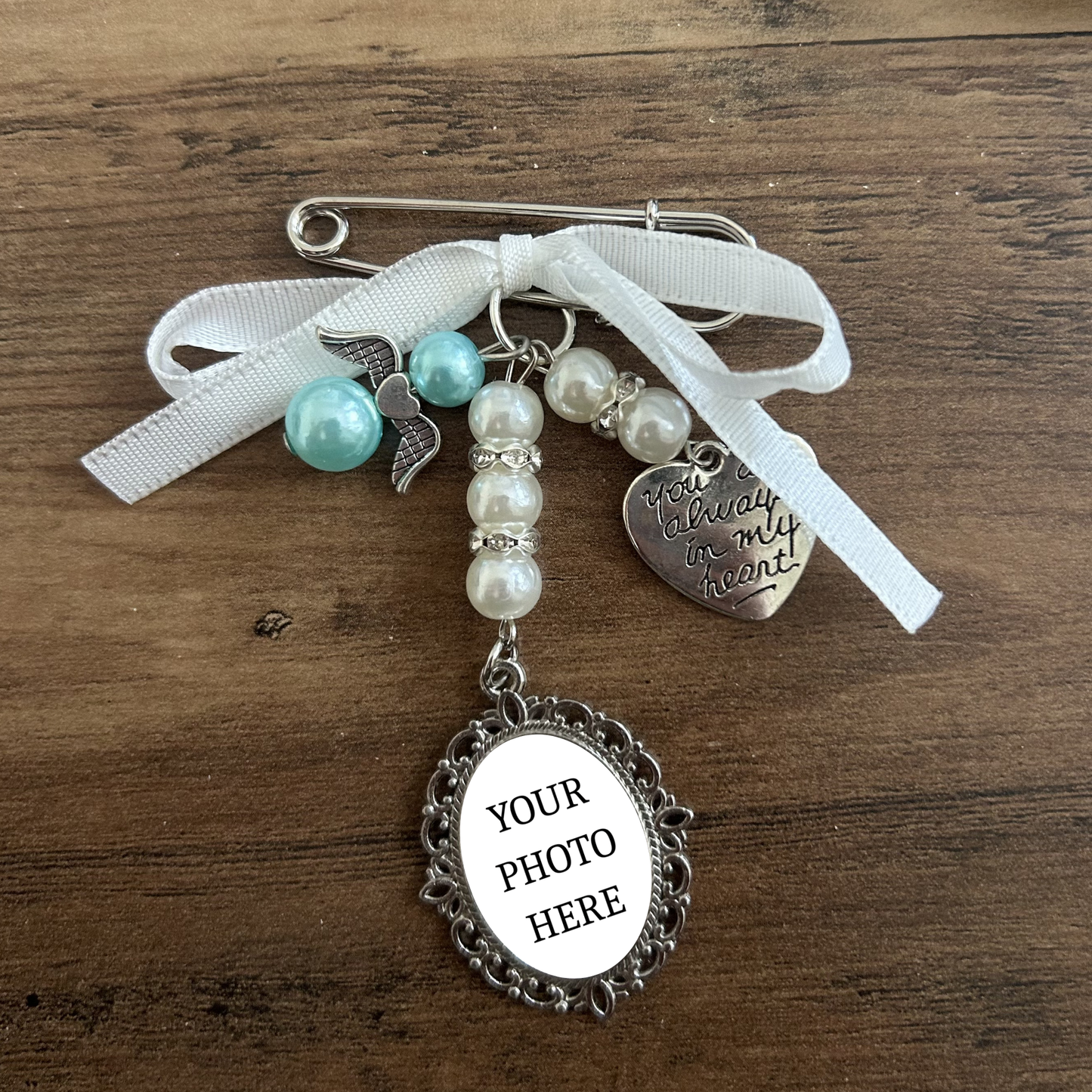 Personalised Wedding Bouquet Charm | Photo Memorial Charm | Bridal Bouquet Photo Pendant | Memory Charm | Something Blue Wedding Keepsake