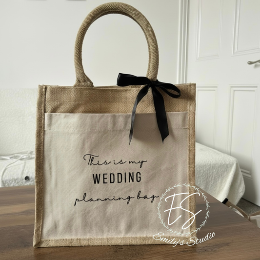 Personalised Wedding Planning Bag – Bride Tote Bag – Jute & Canvas Bridal Bag – Engagement Gift, Bride To Be Gift
