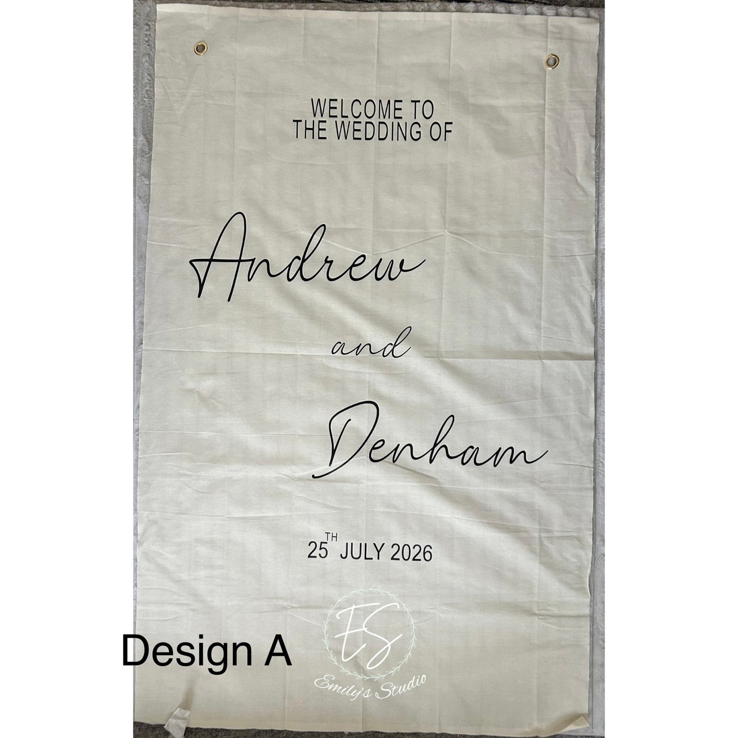 Personalised Cotton Wedding Welcome Banner | Minimalist Backdrop with Eyelets