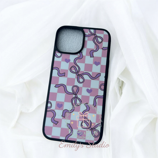 Sweetheart Check iPhone 14 Case – Bows & Hearts Edition