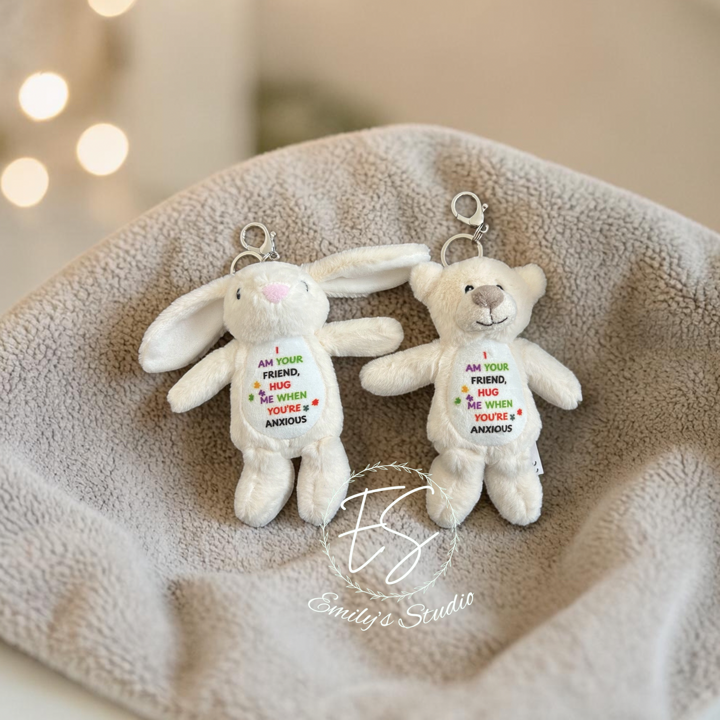 Anxiety Comfort Keychain Plush | Hug Me Keyring | Emotional Support Gift | Cute Bear Bunny Keychain | Mental Health Gift