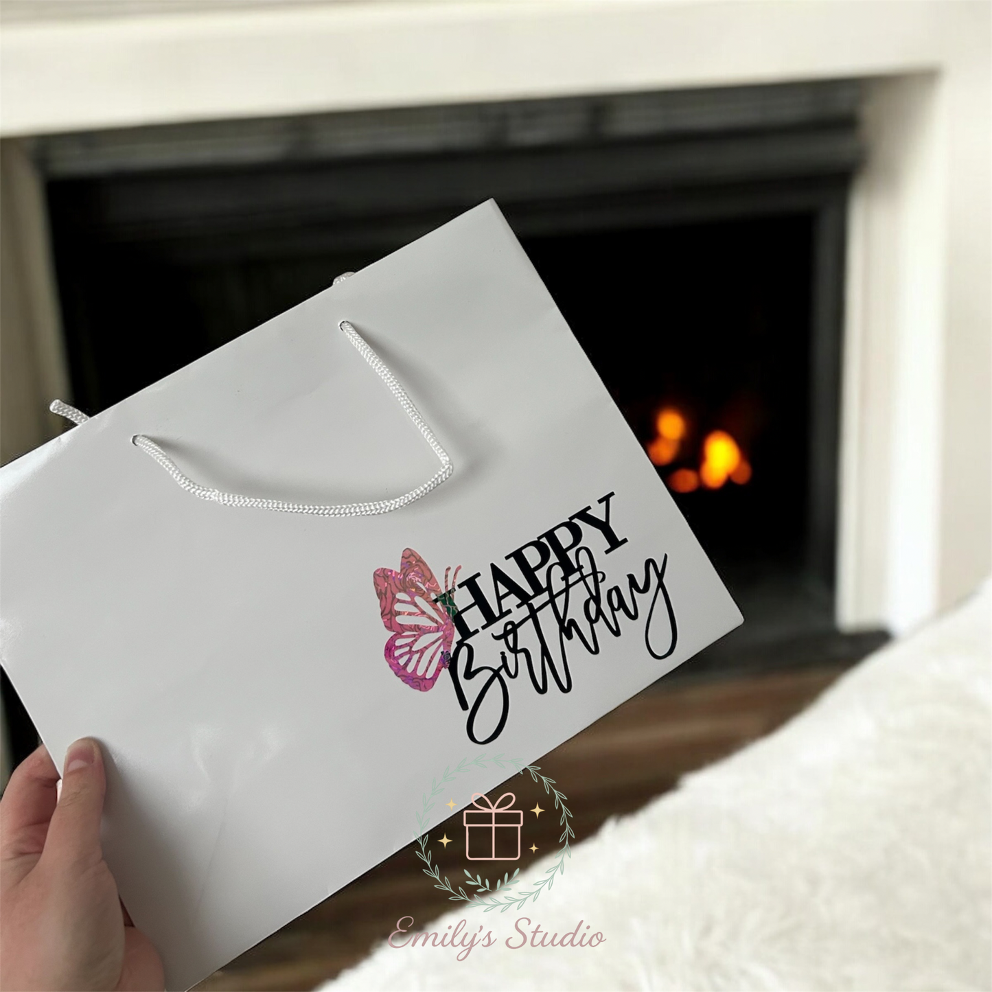 Butterfly Birthday White Gift bag