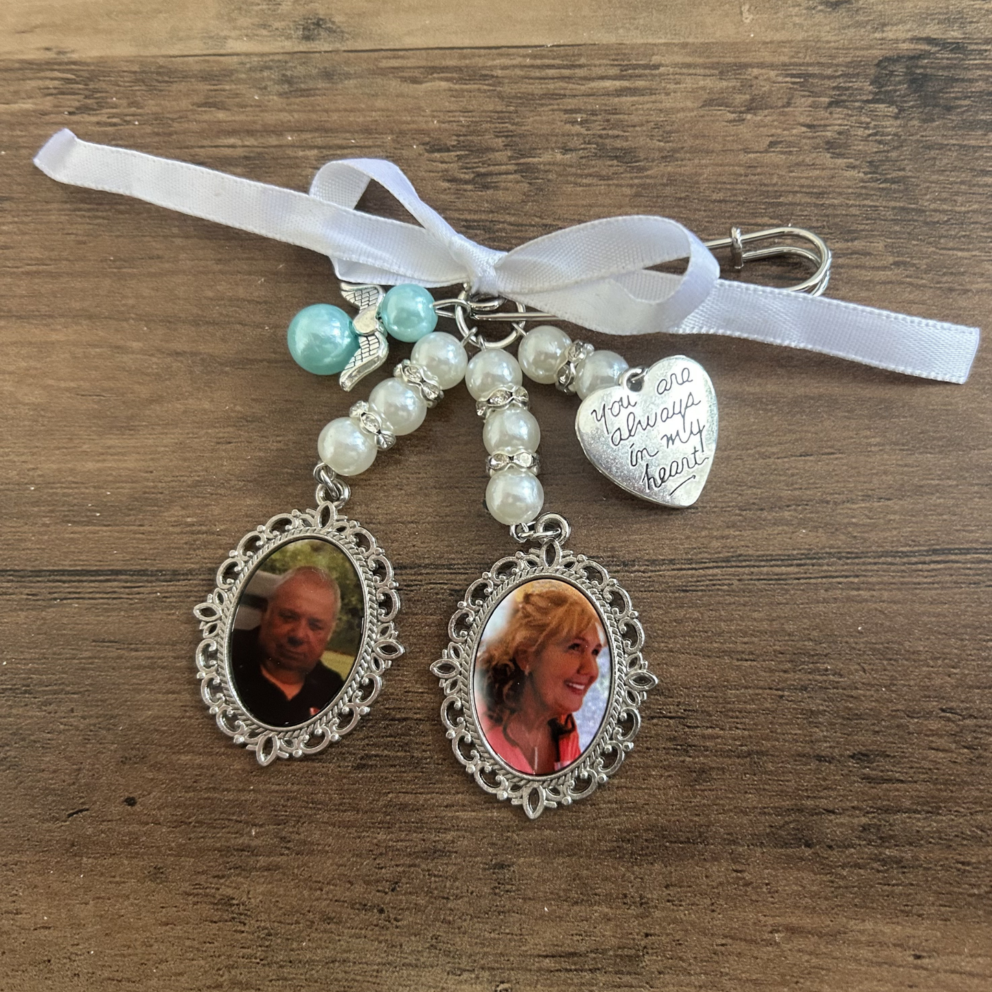 Personalised Wedding Bouquet Charm | Photo Memorial Charm | Bridal Bouquet Photo Pendant | Memory Charm | Something Blue Wedding Keepsake