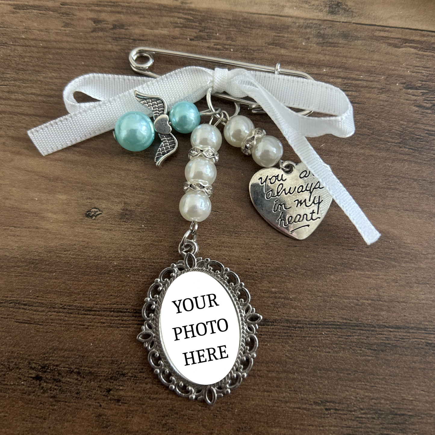 Personalised Wedding Bouquet Charm | Photo Memorial Charm | Bridal Bouquet Photo Pendant | Memory Charm | Something Blue Wedding Keepsake