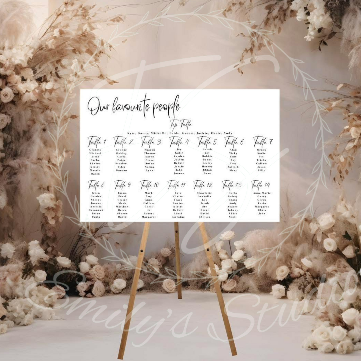 Simple “our favourite people” seating plan