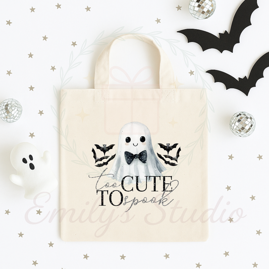 Too cute to spook Halloween trick or treat mini tote bag