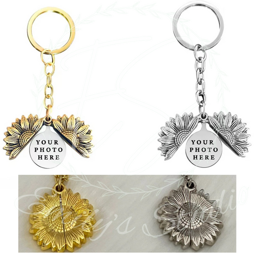 Personalised photo sunflower locket keychain