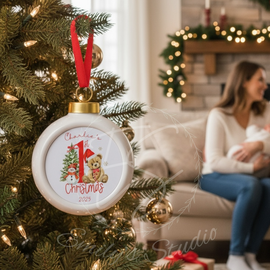 3D Red 1st Christmas Ceramic Bauble
