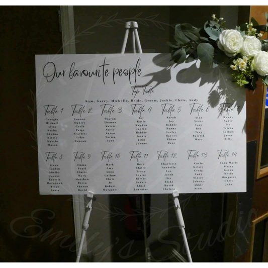 Simple “our favourite people” seating plan