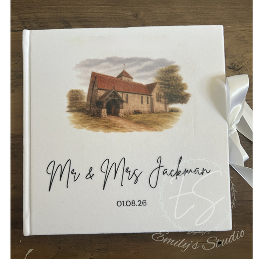 Personalised Wedding Guest Book with Custom Venue Illustration | Velvet Guest Book | Wedding Memory Book | Personalised Guestbook | Wedding Keepsake Gift