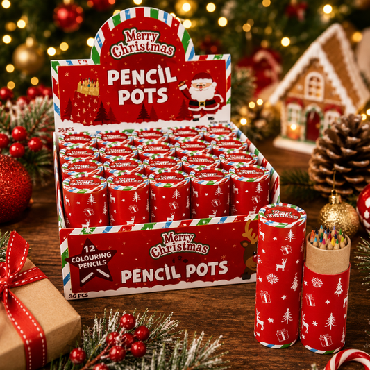 Mini Christmas Colouring Pencil Tubes | Christmas Eve Box Filler | Children’s Stocking Filler | 12 Colouring Pencils | Festive Party Bag Gift