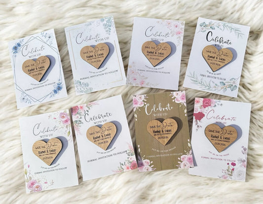 A6 Save The Date With Engraved Wooden Heart