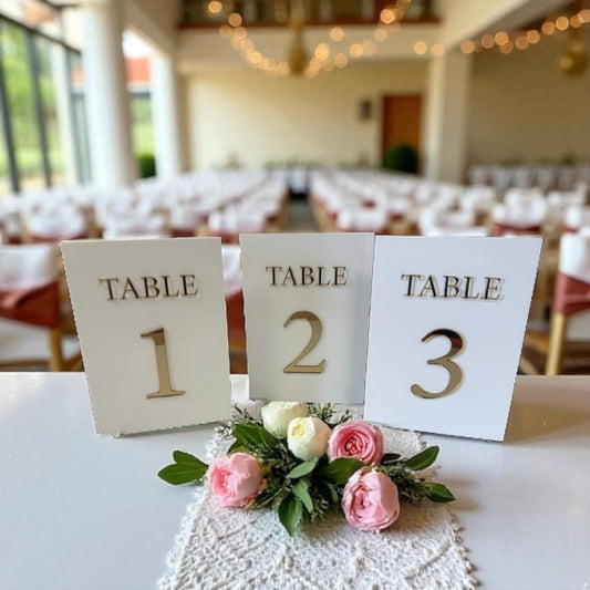 10 Wedding Table numbers With Acrylic 3D Wording