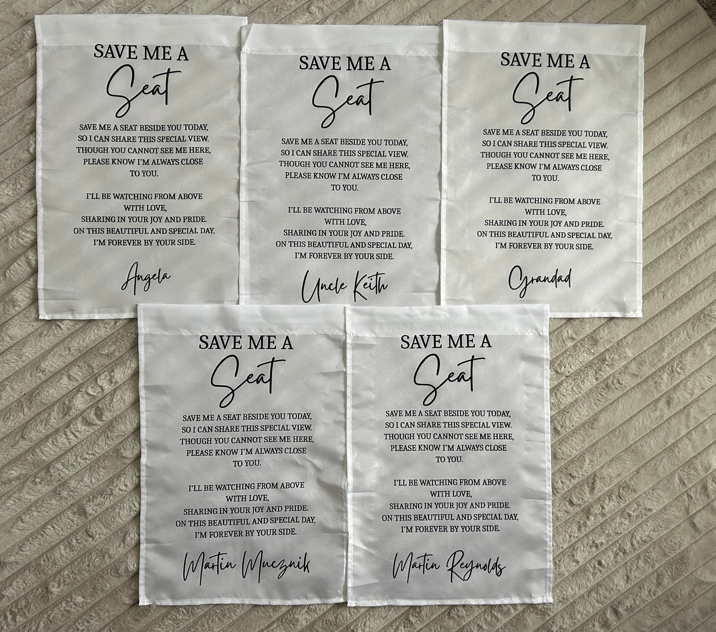 “Save Me A Seat” memorial Sash