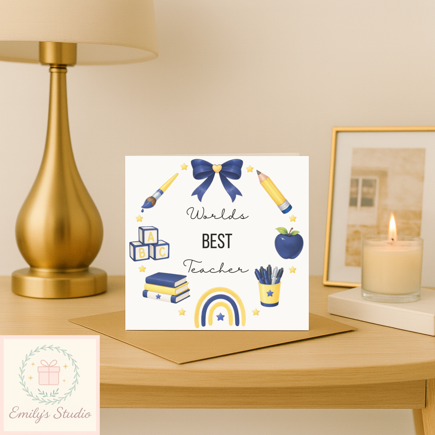 Teacher Thank You Card 6x6 | Worlds Best Teacher Card | End of Term Card | Thank You Teacher | Pink or Navy Design