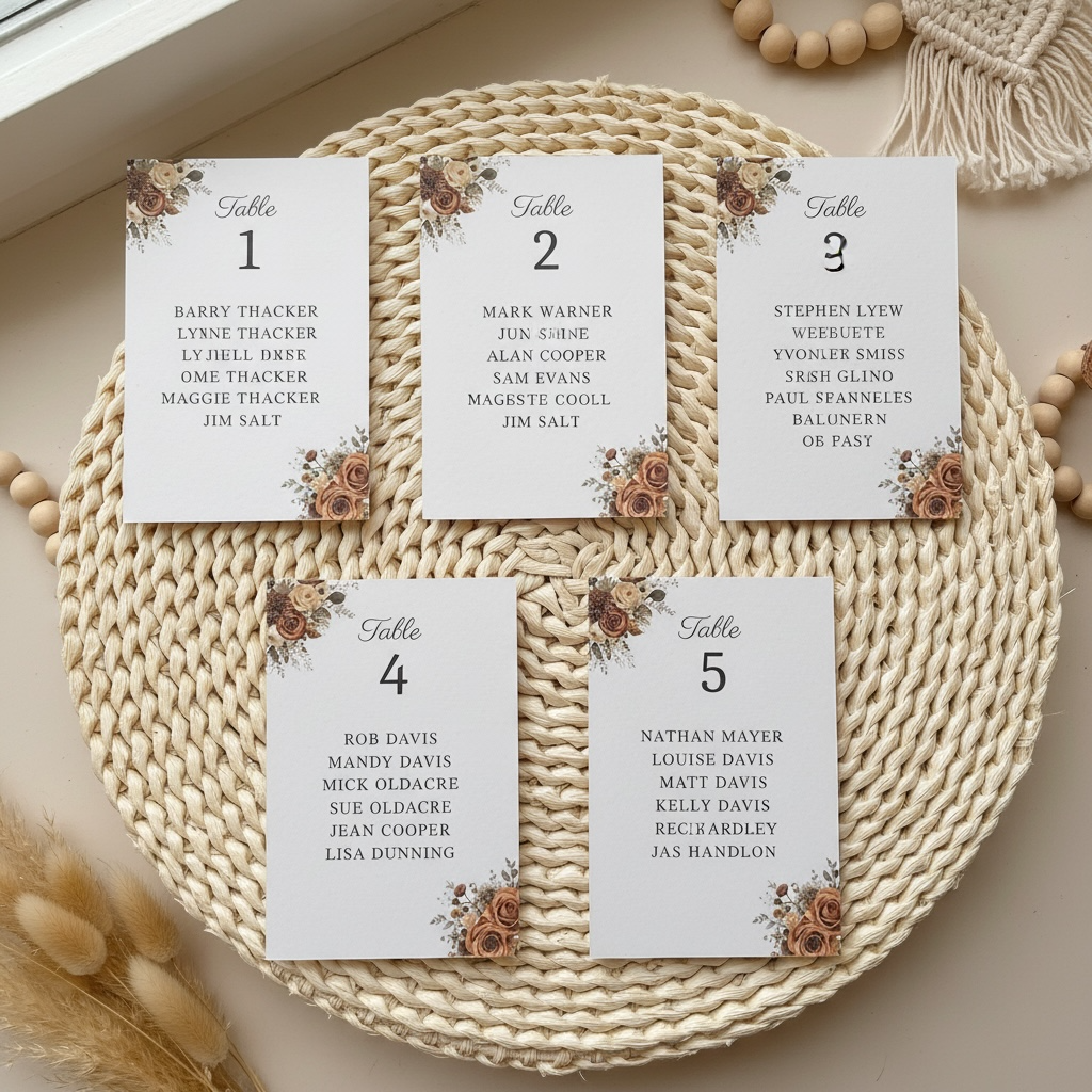 Card Table number seating chart