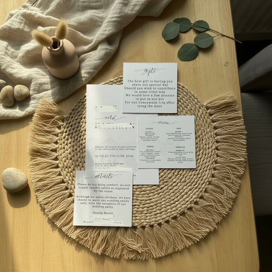 Bespoke Wedding Invitation Suite – Luxury Card, Customisable Invite, RSVP, Menu & Details Cards