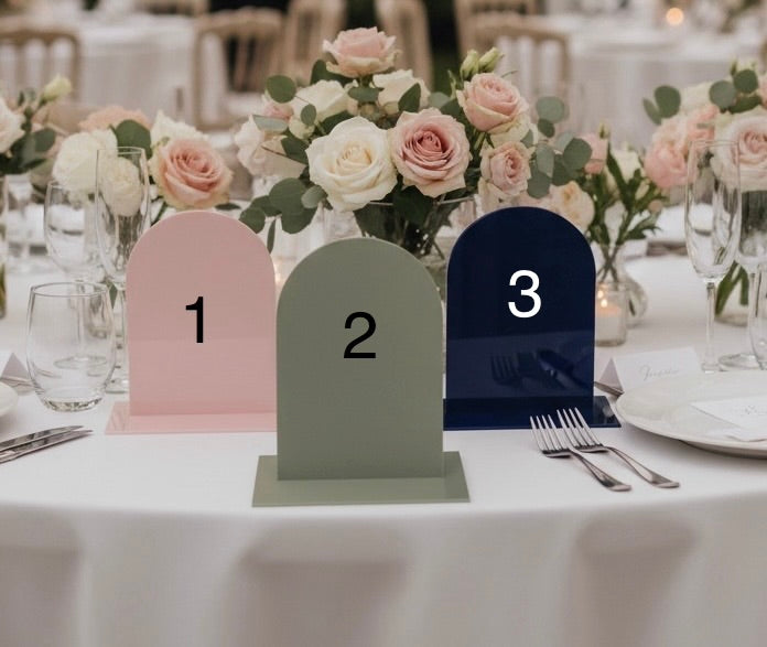 Personalised Arched Acrylic Table Number/ Name Signs