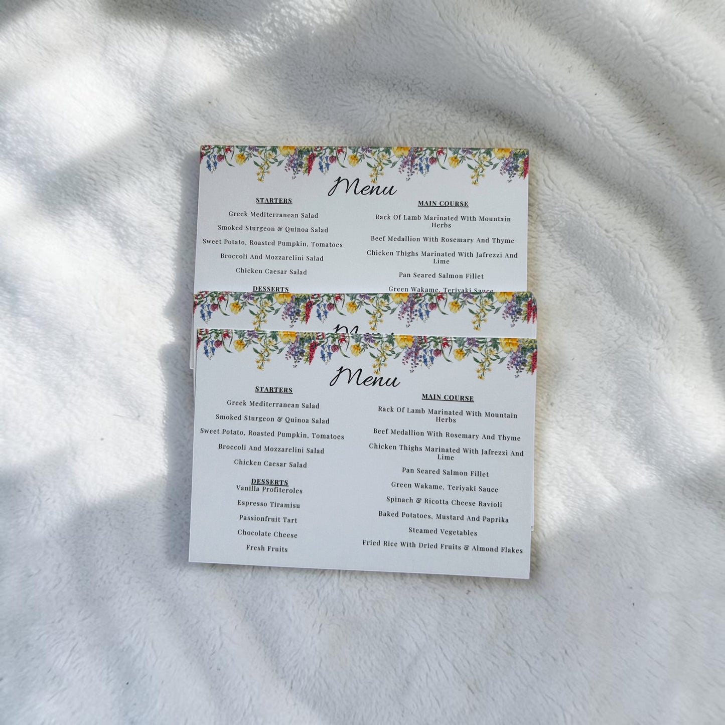 Personalised Wedding Menu Choice Cards | RSVP Meal Selection Cards | Custom Colours | 6x4 Wedding Stationery | Hammered or Smooth Card