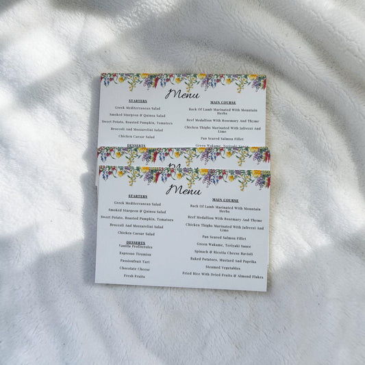 Personalised Wedding Menu Choice Cards | RSVP Meal Selection Cards | Custom Colours | 6x4 Wedding Stationery | Hammered or Smooth Card