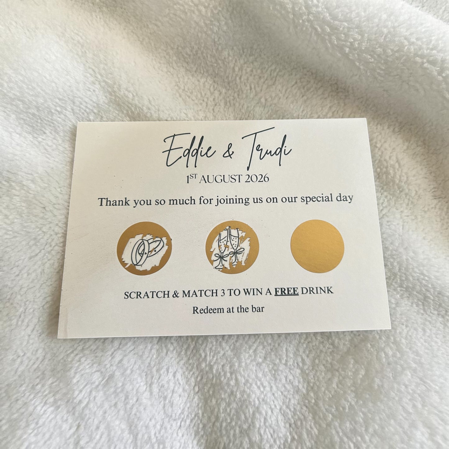 Wedding Scratch Cards Game | Match 3 to Win Scratch Cards | Personalised Wedding Favours | Scratch to Win Drink Custom Scratch Cards