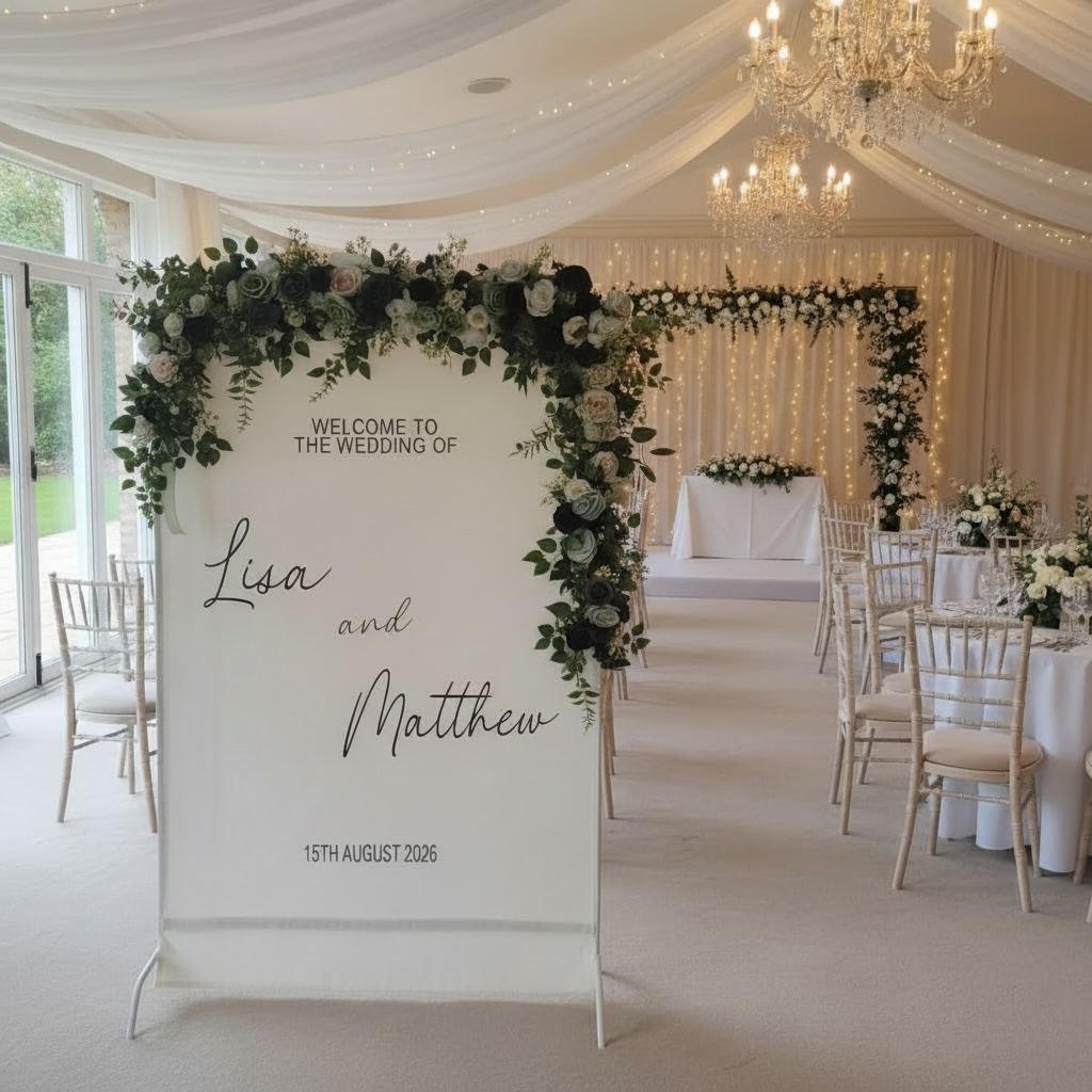 Personalised Cotton Wedding Welcome Banner | Minimalist Backdrop with Eyelets