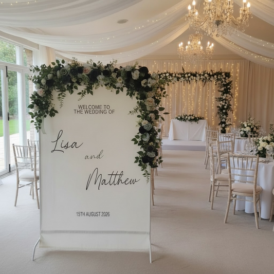 Personalised Cotton Wedding Welcome Banner | Minimalist Backdrop with Eyelets