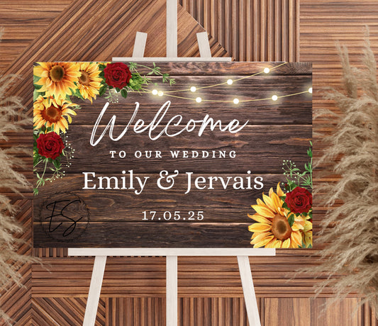 Rustic Sunflower & Red Rose Welcome board