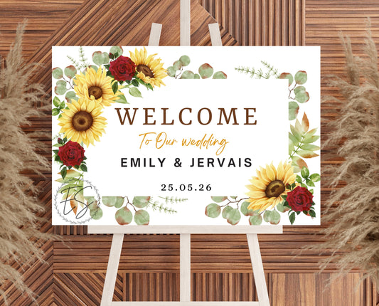 Red Rose & Sunflower boarder white backing- welcome sign